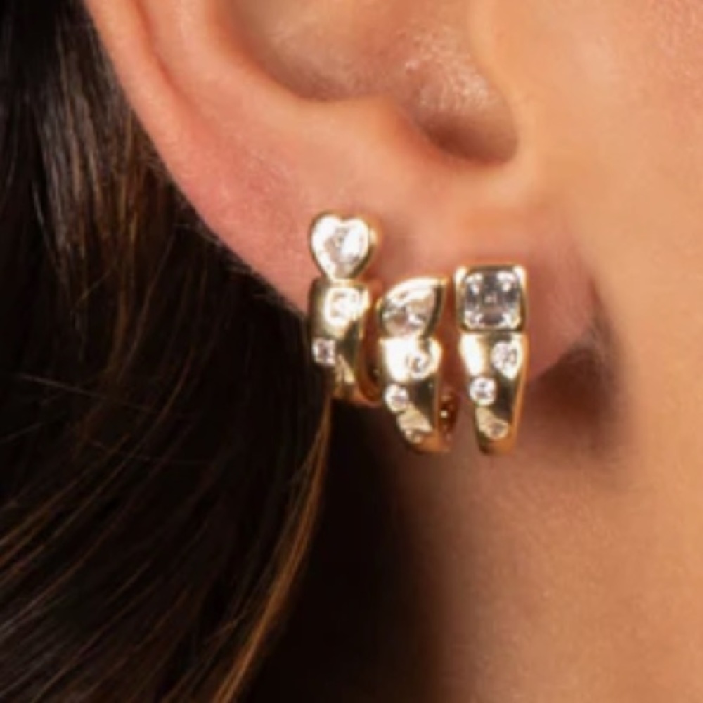 Adina Eden Small Huggies Gold Heart bezel CZ Earrings NEW - Picture 3 of 3